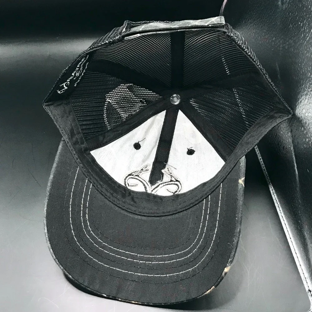 Realtree Antler Logo Camo Trucker Hat Mens Black Mesh Adjustable Hunting Cap NWT